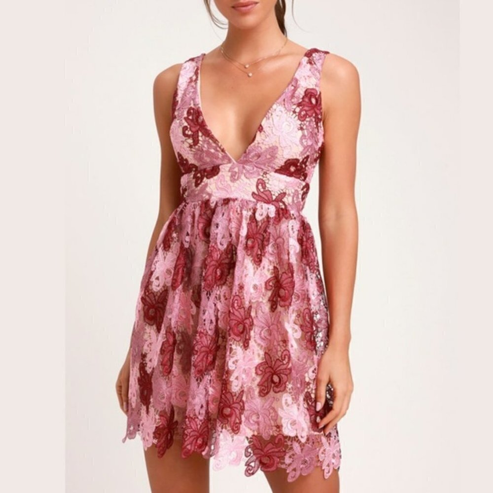 Lulus Sweetest Love Mauve Multi Lace Backless Skater Dress - Picture 2 of 9